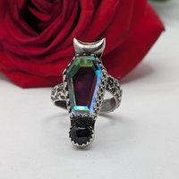Gothic Coffin Moon Ring size 8
